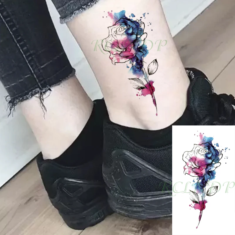 

Waterproof Temporary Tattoo Sticker Rose Watercolor Flower Small Body Art Flash Tatoo Fake Tatto for Kids Men Women