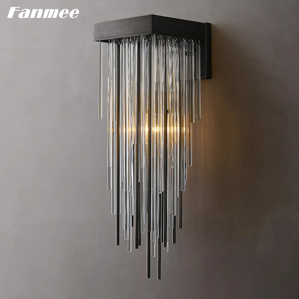 Fixado na Parede de Luxo Cascada Crysal Ouro Interior Arandela Luz Cristal Chuvas Quarto Luminária Arte Deco Sala Estar Lâmpada Led