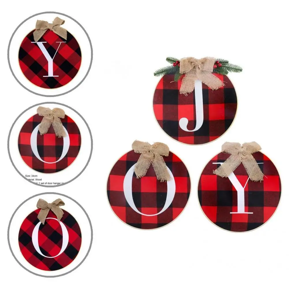 

Wooden 3Pcs/Set Excellent Xmas JOY Signs Hanging Pendants Buffalo Plaid Garland Wreath Weather-resistant for New Year