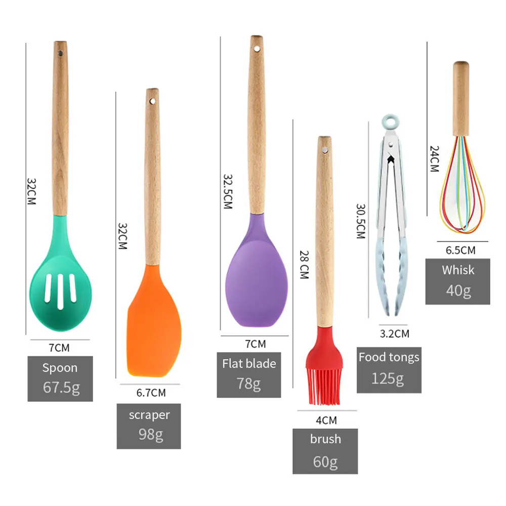 

Cooking Utensil Set Silicone Kitchen Utensils 12pcs/Lot Silicone Slotted Turner High Temperature Resistance Practical