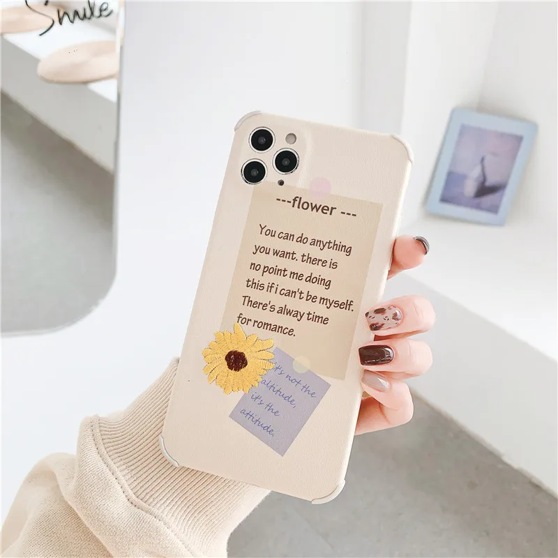 Модный Вышитый Чехол для телефона с маргариткой и надписью iPhone 11 Pro Max 7 8 Plus SE2020 X XR