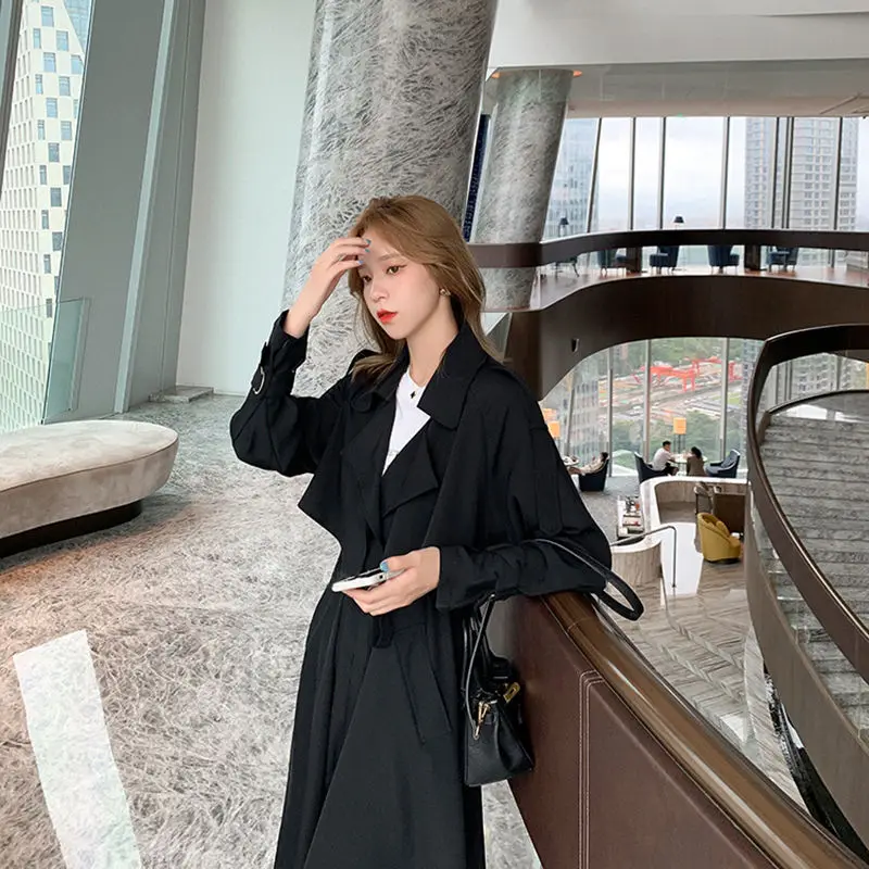 

NEW Style Loose X-Long Women's Trench Coat Double-Breasted Belted Lady Cloak Windbreaker Spring Fall Outerwear Grey