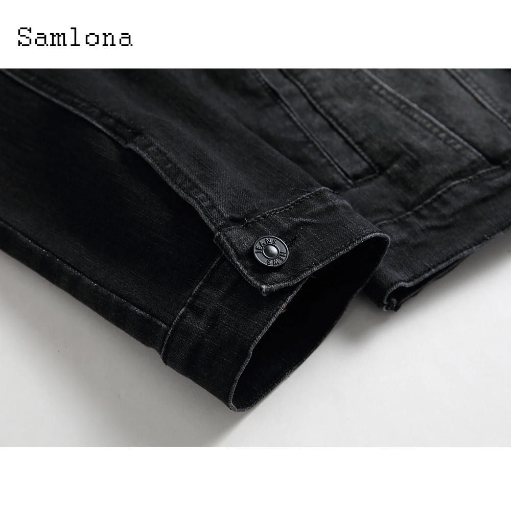 

Samlona Men Fashion Demin Jackets Autumn New Single-breasted Slim Fitted Coats Oversize Mens Casual Motorcycle Jacket Outerwear
