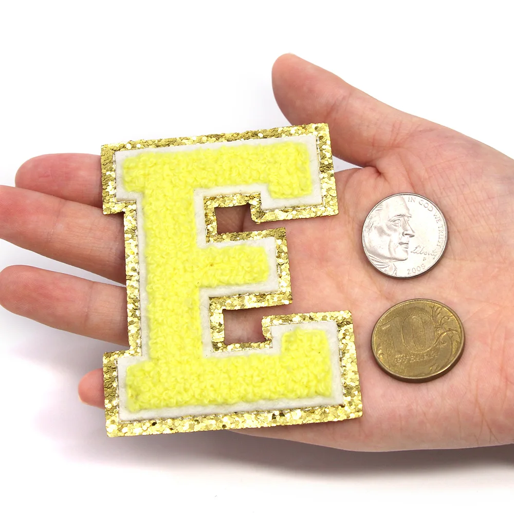 1 шт. желтые нашивки с буквами синели 3D вышитыми для одежды золотые блестки