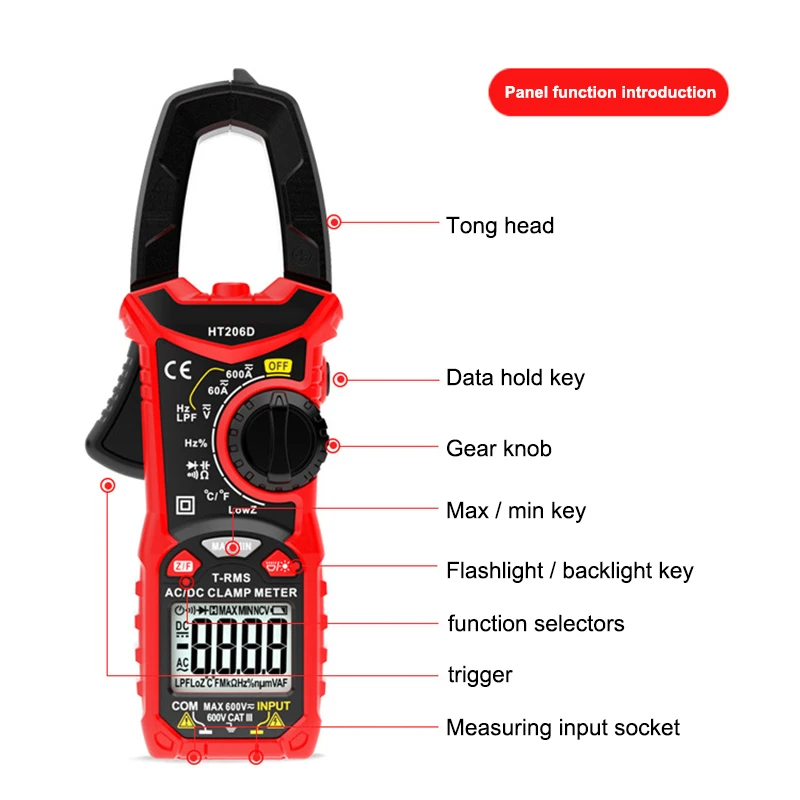 

AC Direct Current Digital Clamp Meter Voltage Multimeter Resistance Test Tool HT206D FKU66