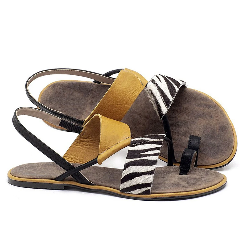 

Summer New Bohemian Women's Sandals Flat Heel Elastic Flat Sole Women's Shoes Leopard Print Horse Hair Roman Women's Sandals