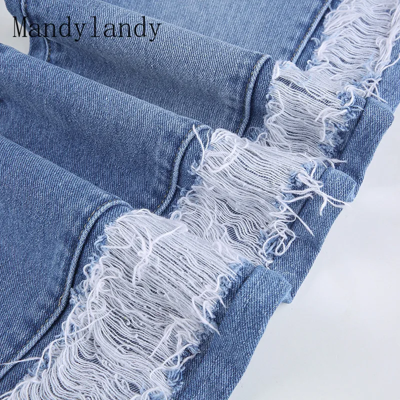 

Mandylandy Women Sexy High Waist Hole Denim Pant Lady Fashion Skinny Ripped Jean Female Vintage SlimFit Distressed Denim Trouser