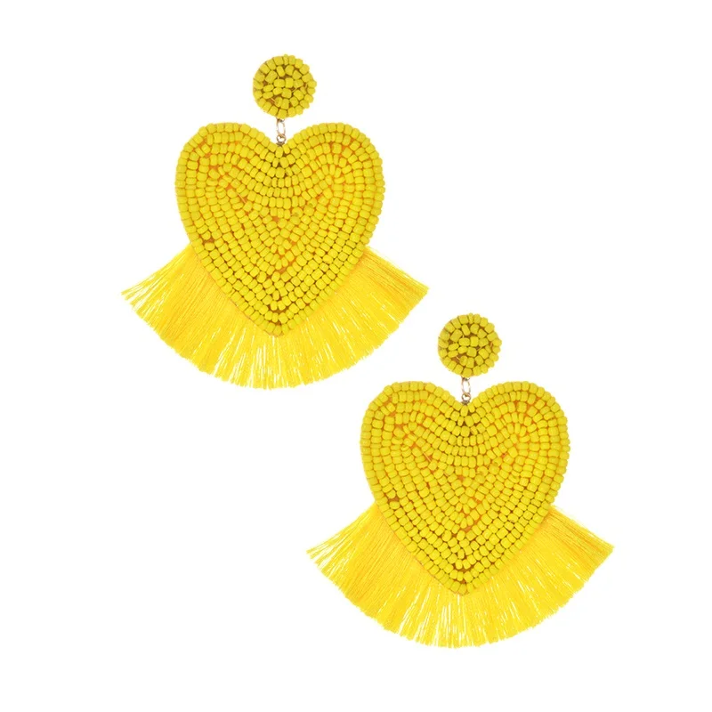 

Bohemian Bead Tassel Drop Earrings for Women Vintage Wedding Trendy Fringed Girls Party Gifts Colorful Heart Statement Earrings