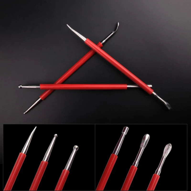 Juego de Herramientas de acero inoxidable para esculpir arcilla polim&eacute;rica, juego de herramientas de artesan&iacute;a para tallado de cer&aacute;mica, de doble cabezal, 3 piezas-1