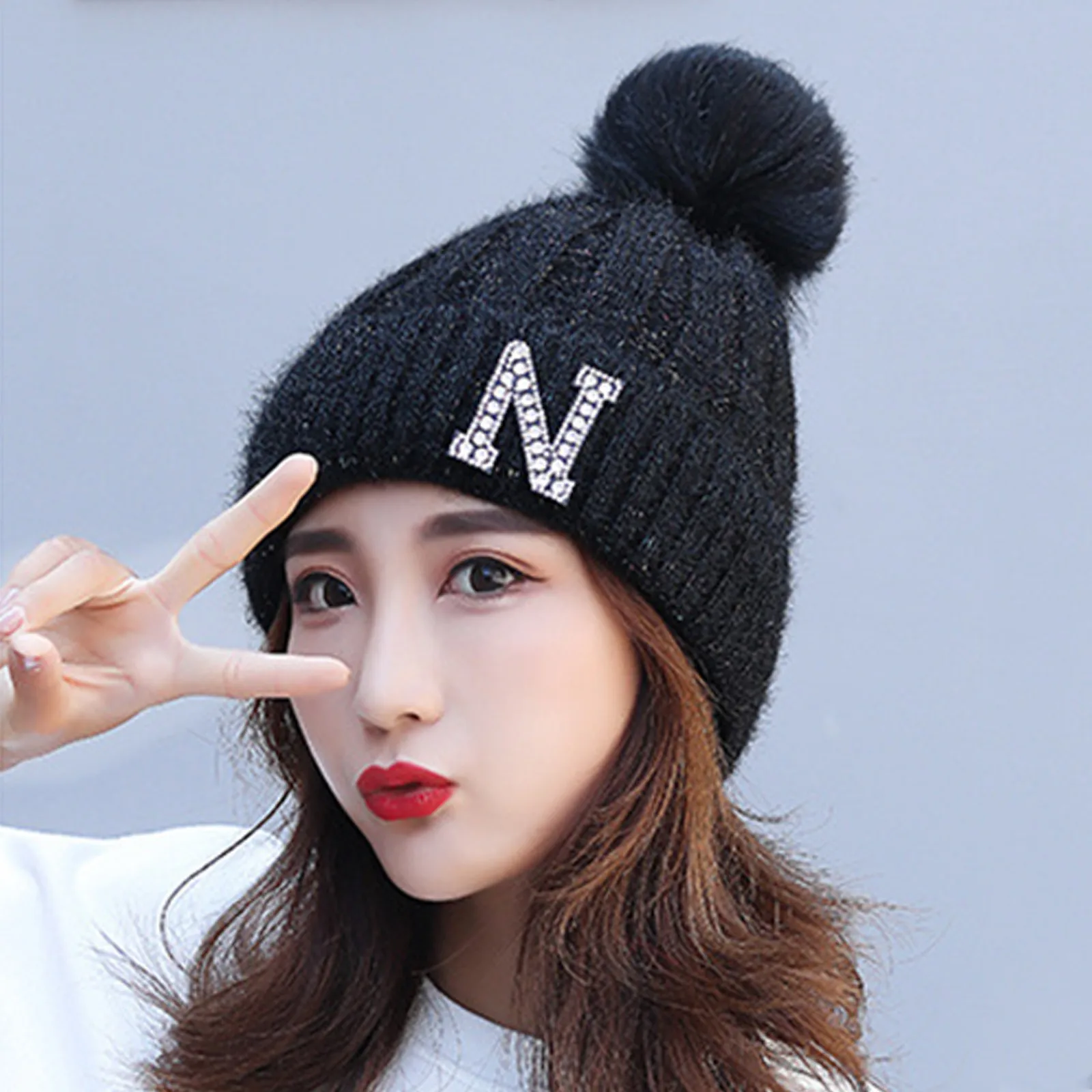 Осенне-зимние вязаные шерстяные шапки для женщин модные с помпоном меховая шапка
