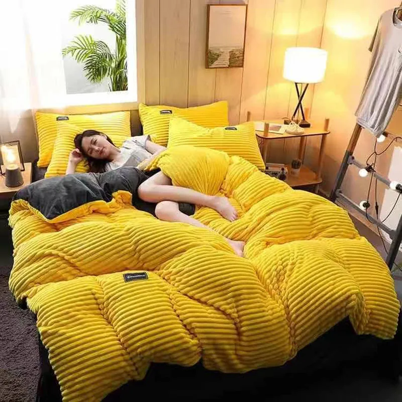 

Thicken Flannel Duvet Cover Solid Color Warm Coral Velvet Quilt Cover Modern Ultra Soft Luxury Comforter Covers Winter Bedding