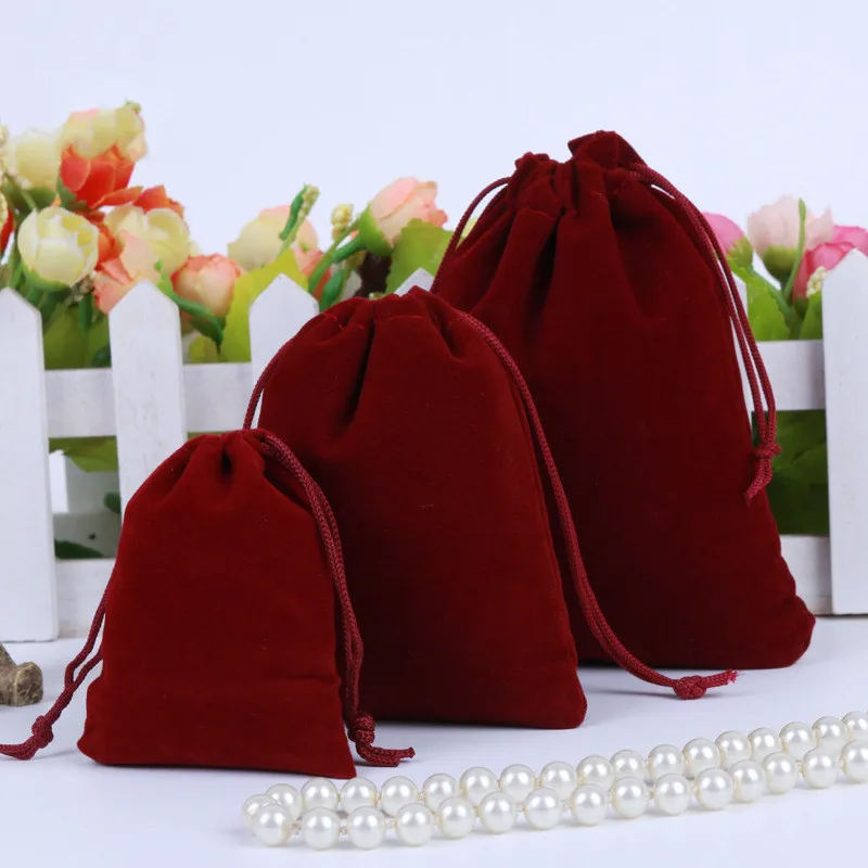 Бархатные Мешочки разных размеров 10 шт./лот винно-красная органза на шнурке для