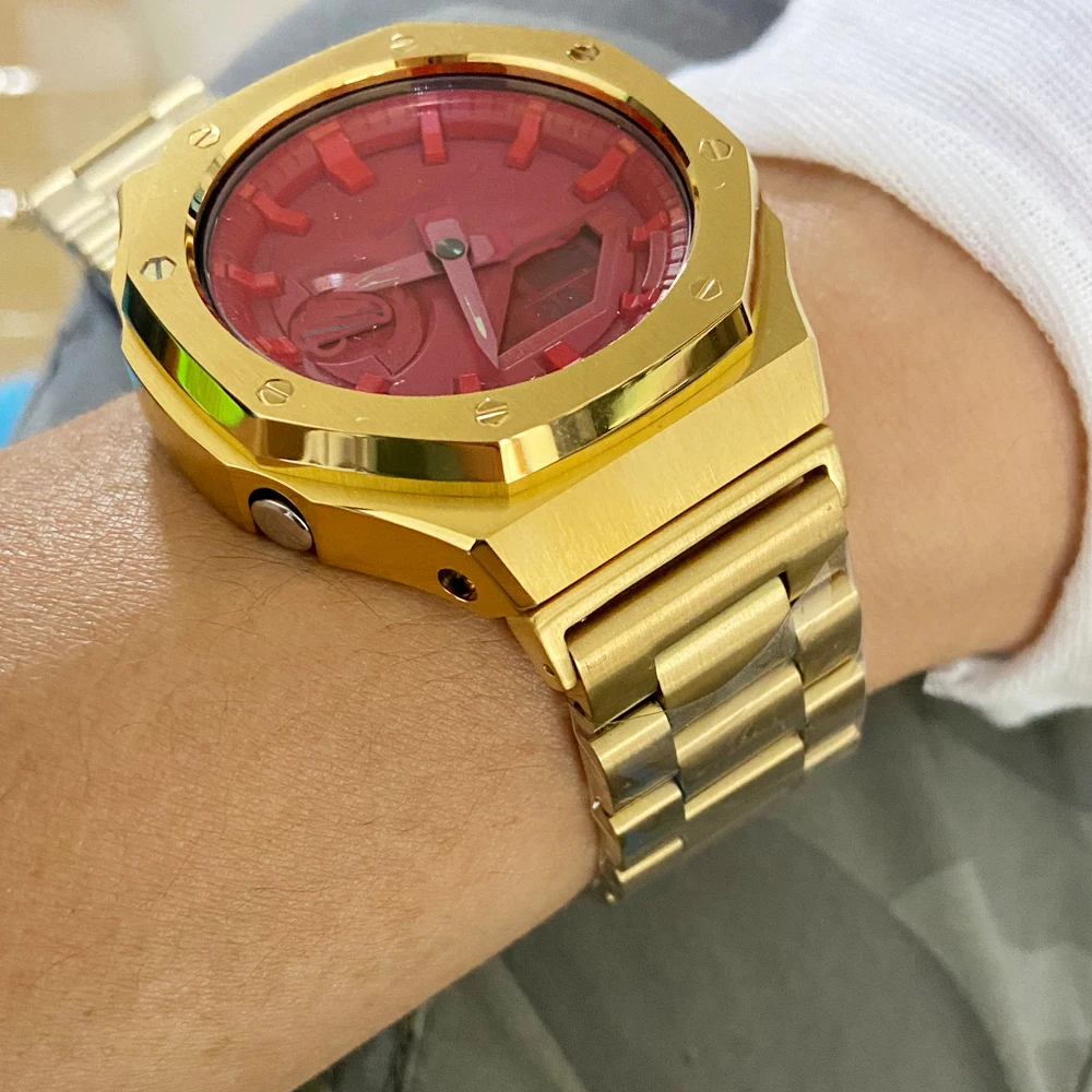 Correia de Relógio Adaptador de Metal Bisel de Aço Pulseira para Relógio de Parede Inoxidável Dourado Preto Rosa Ga2100 2rd – 2110