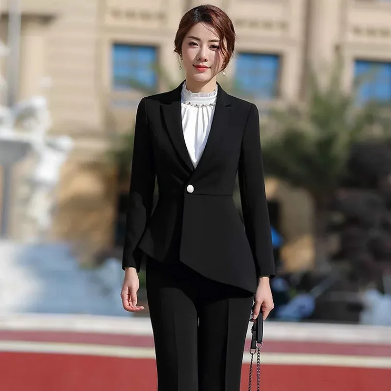 Новый Модный комплект из 2 предметов женские брючные костюмы элегантный тонкий