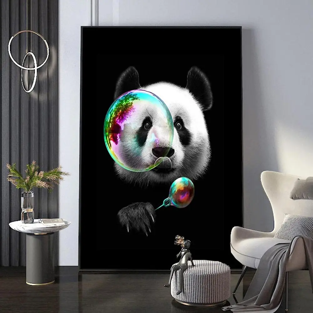 

Funny Animals Cute Panda Eating Lollipop Dessert Cartoon Posters Prints Canvas Painting Wall Art Pictures For Living Room Decor