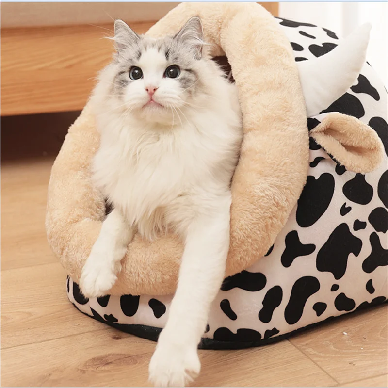 Кошачья кровать плюшевая для домашних животных домик мягкая кошки коврик Конура