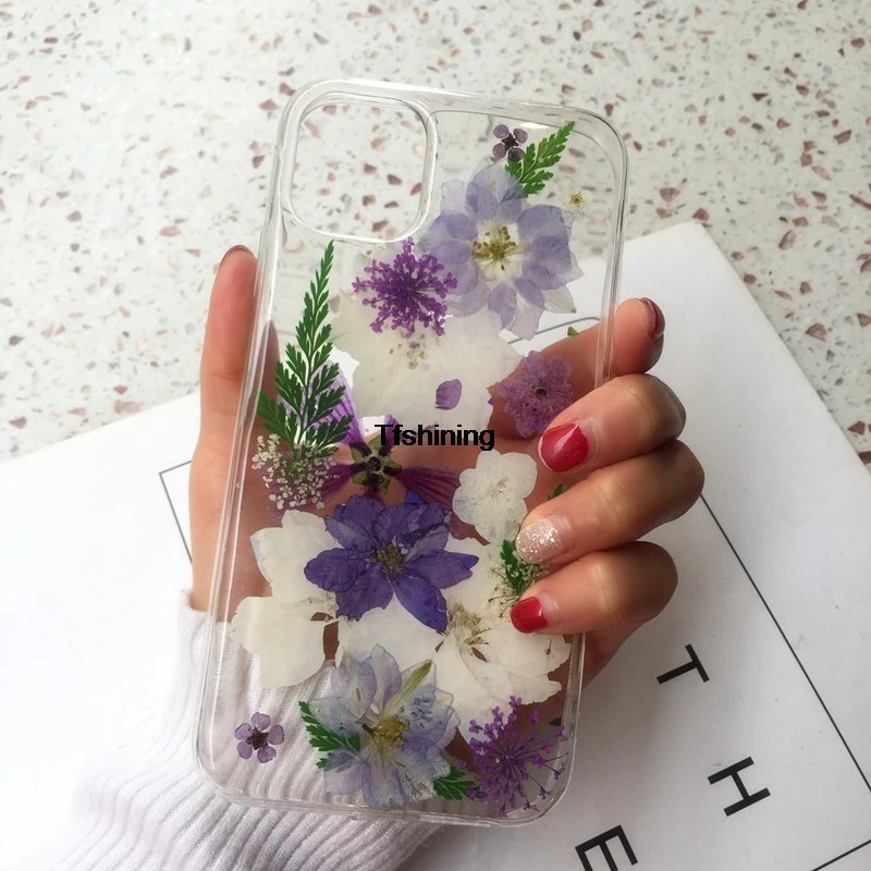 Чехлы с настоящими сушеными цветами для телефонов iPhone 13 12 X XS Max XR 7 8 Plus 11 Pro promax