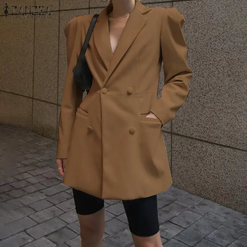 

ZANZEA Women's Blazer Office Lady 2021 Spring Autumn Puff Sleeve Coat Fashion Casual Solid Loose Long Sleeve Oversized Outwear 7