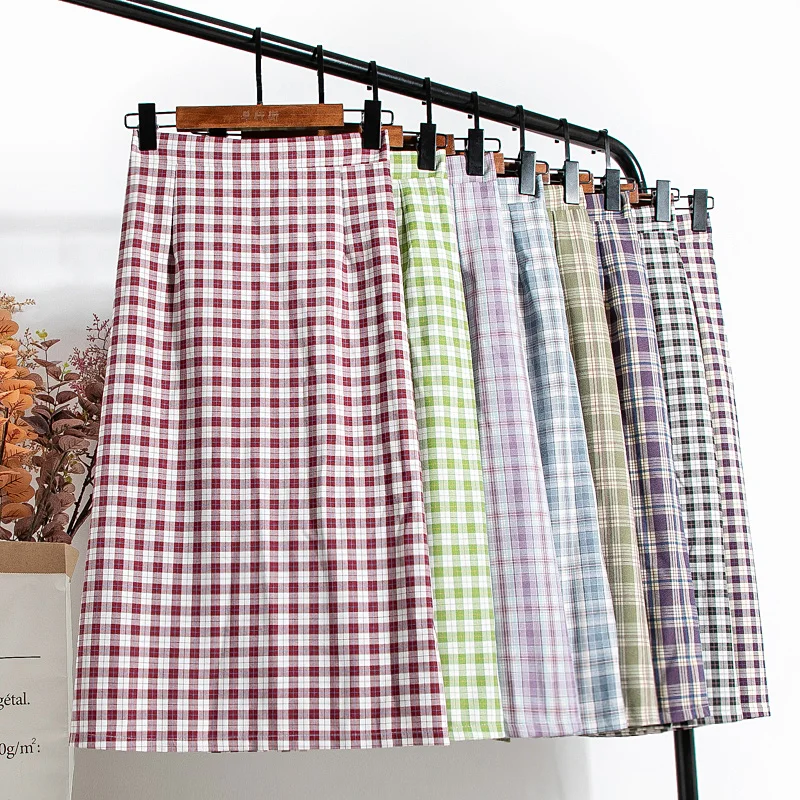 

Plaid skirt Female summer 2020 New Vintage split loose Straight One-step skirt Korean version high waist Hip skirt