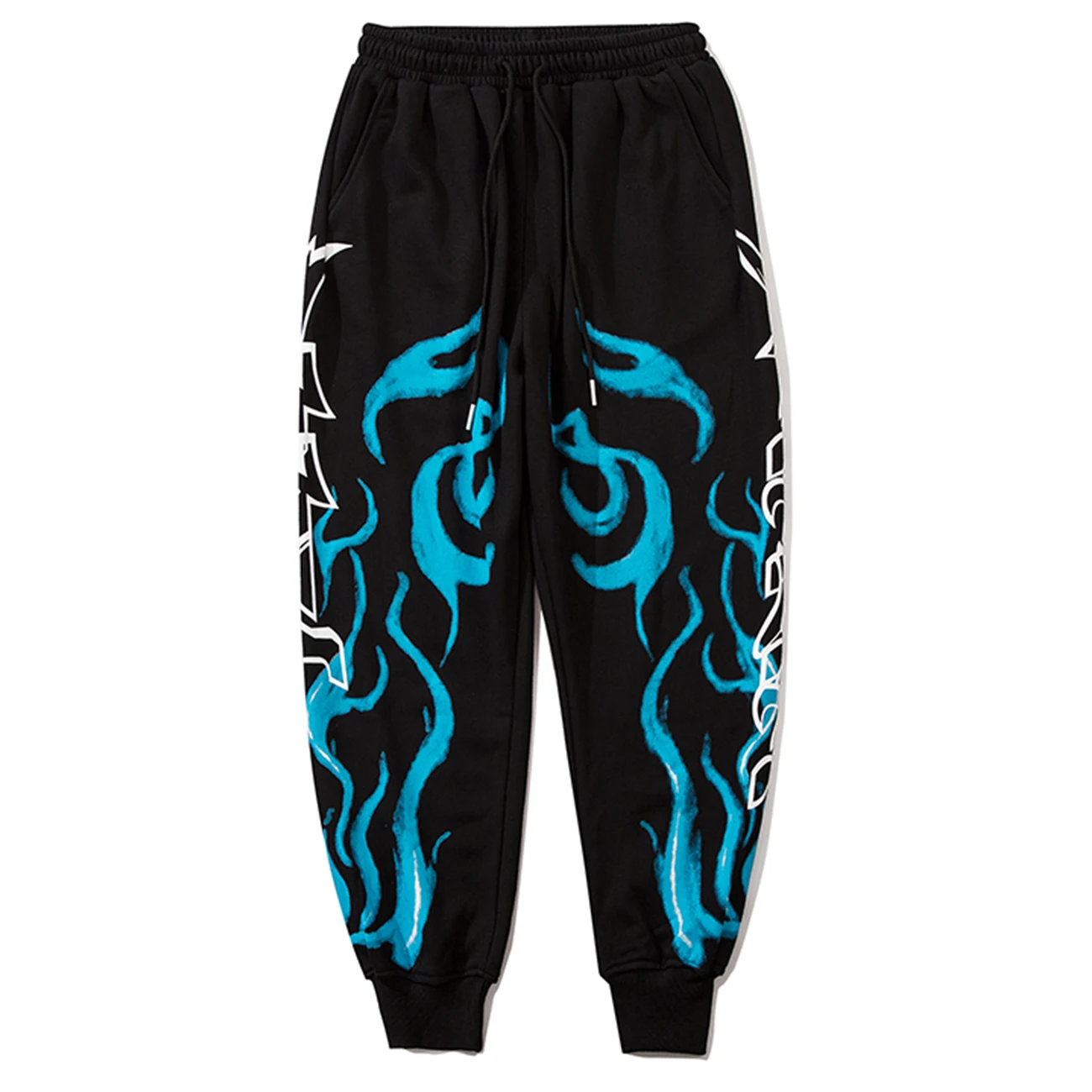 Брюки мужские хлопковые в стиле хип-хоп уличная одежда с граффити Синим огнем
