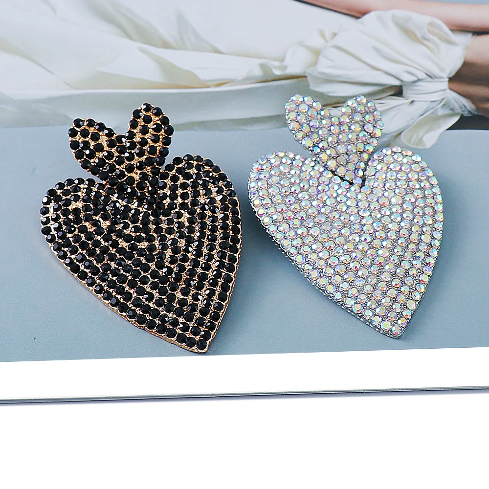 

New za Love Heart Rhinestone Dangle Earrings For Women High Quality Crystal Drop Earrings Fashion Jewelry Accessories Gift