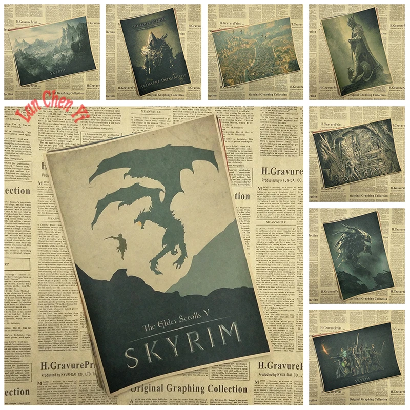 The Elder Scrolls Skyrim Классическая игра плакат на крафт-бумаге Бар Кафе гостиная столовая картина для декора комнаты