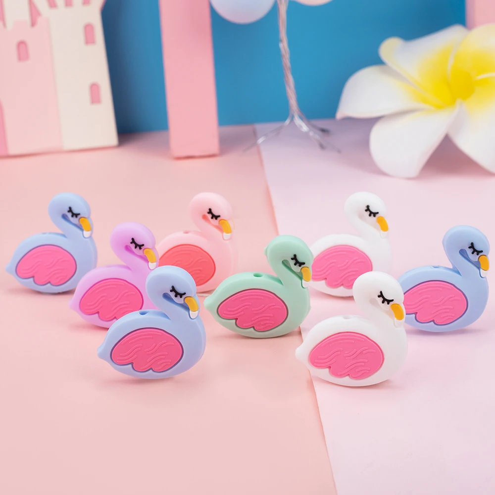 

Sunrony 10Pcs Silicone Flamingo Beads Baby Teeth Care Tooth Ring Soft DIY Nipple Chain Bracelet Necklace Teether BPA Free