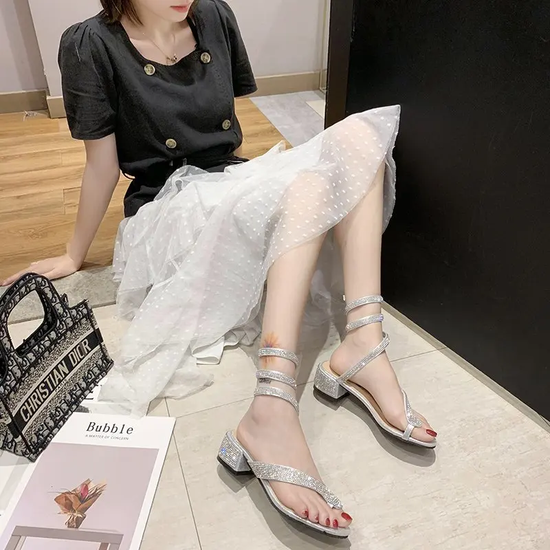 

Summer 2020 new wild rhinestone women's sandals clip toe sandals fashion tide snake ankle winding sandals Z927