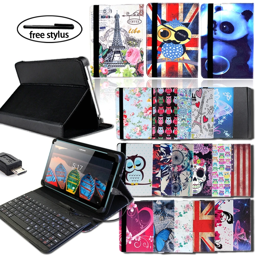 

Multicolor Leather Tablet Stand Folio Cover Case Wired Keyboard Suitable for Lenovo Miix 2/Phab/Tab 8/Tab E7/E8/Tab A7-30 Tablet