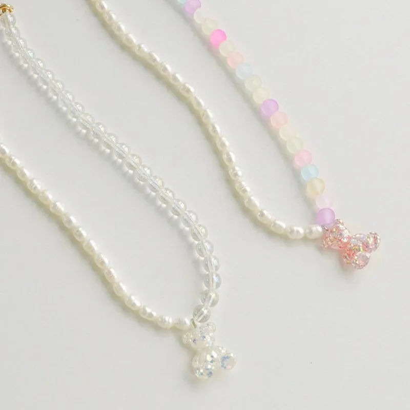 Простое Ins Трендовое ожерелье с имитацией жемчуга и медведем из смолы холодный