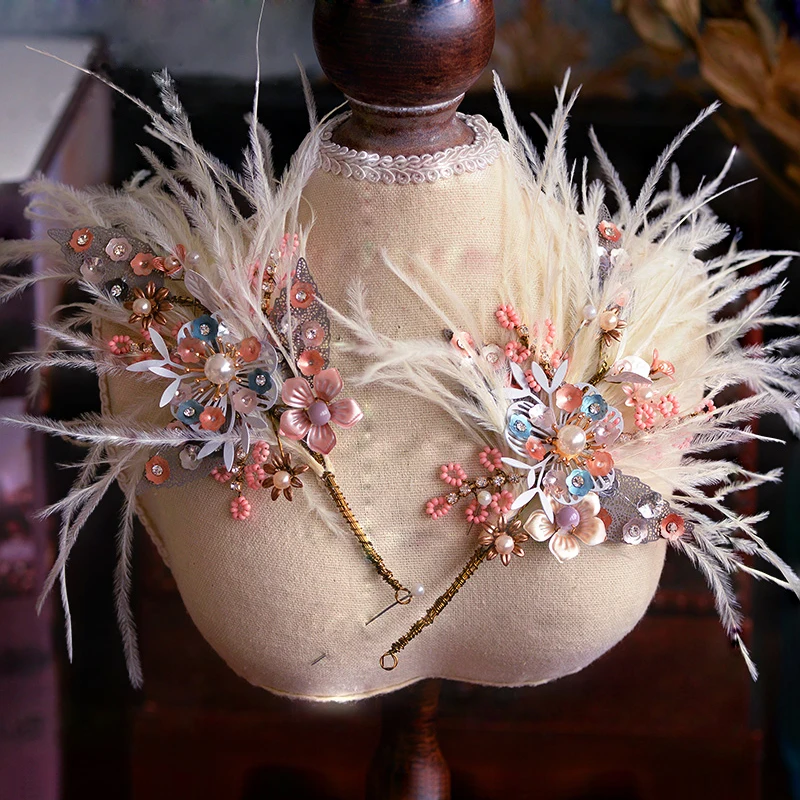 

Baroque Brides Barrette Feather Bridal Headdress Wedding Hair Accessory Rhinestone Prom Hair Jewelry Wedding Headpieces