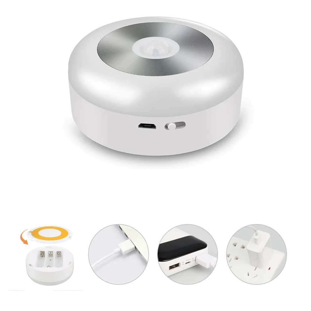 Теплый белый/белый Перезаряжаемый/на батарейках светодиодный ночник датчик