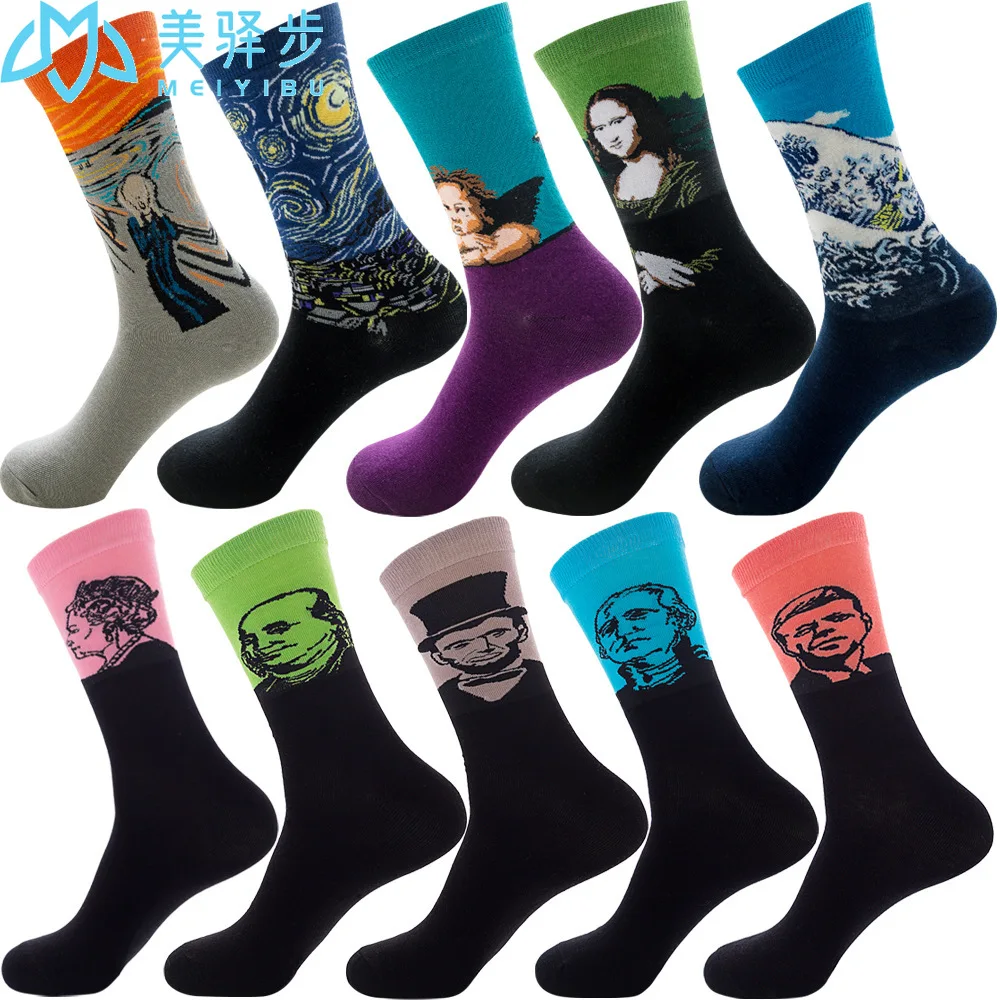 10 Pairs Per Set Women's Socks Japanese Cotton Colorful Cartoon Cute Funny Happy Kawaii Famous Painting Socks for Girl Gift