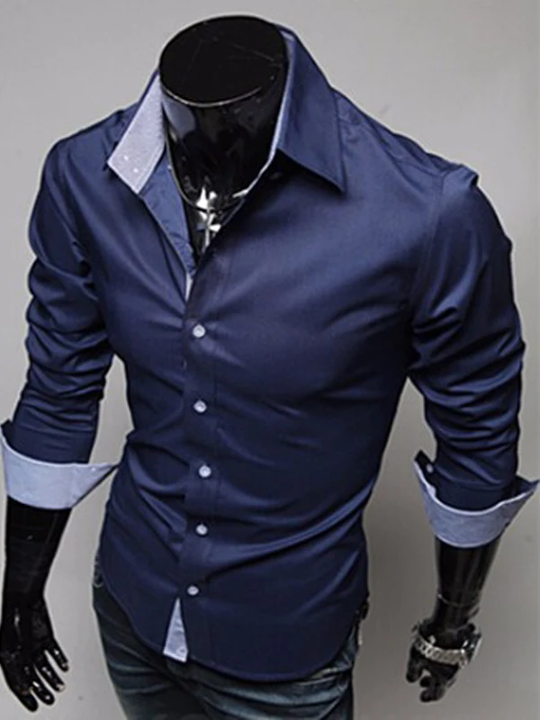 

Color Contrast Men's Long-sleeved Shirt Men's Simple Pure Color Shirt Trend 2021 Spring Autumn New Mens Casual Lapel Shirt
