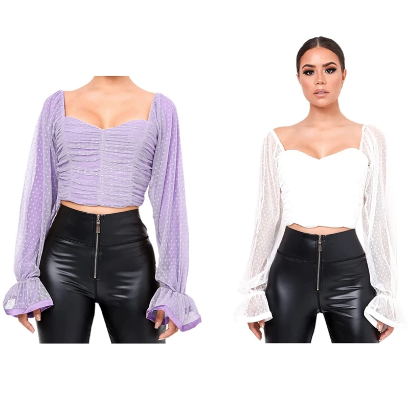 

Женская винтажная блузка в горошек, с рукавом-фонариком