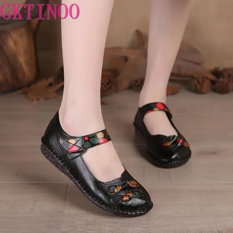 Женская Винтажная обувь GKTINOO лоферы ручной работы из натуральной кожи на плоской
