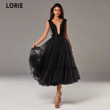 LORIE vestido De fiesta De Noche Formal, Simple, línea A, largo hasta el té, escote pronunciado y recortes laterales, 2021 (1)