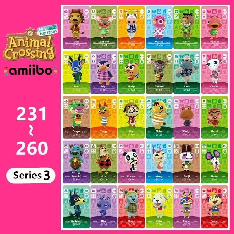 

Animal Croxxing NO.231~260 Series 3 Animal Card NFC Tag Ntag215 Switch NS Game Accessories Villager