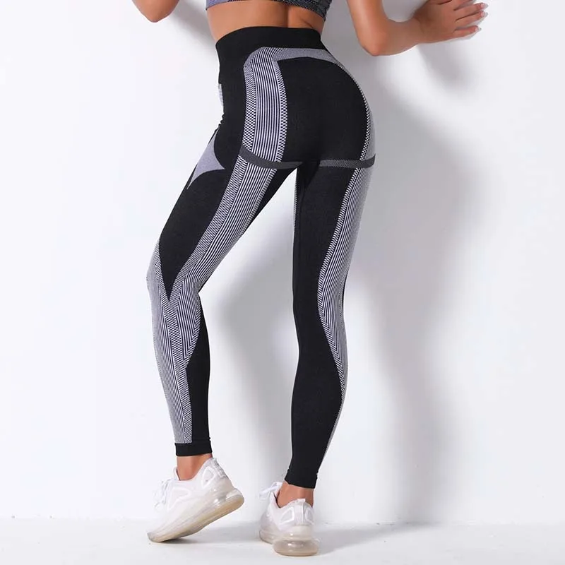 

NORMOV Sexy Seamless Leggings Women Knit Moisture Wicking High Waist Stripe Legging Push Up Workout Fitness Leggins Female