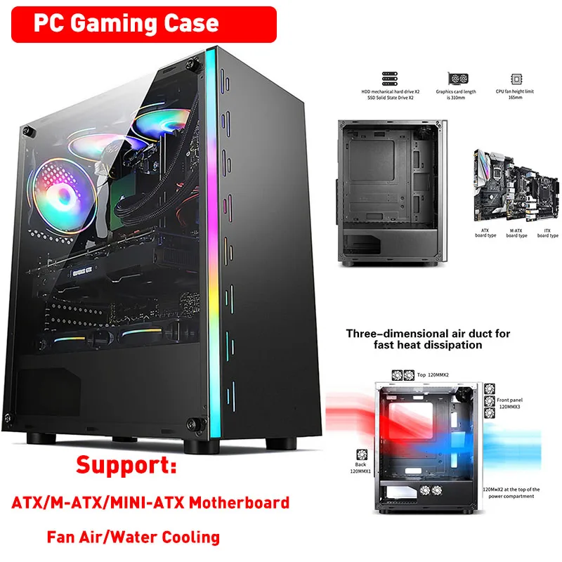 Игровой чехол для ПК прозрачная панель с поддержкой ATX/M-ATX/MINI-ATX кулер