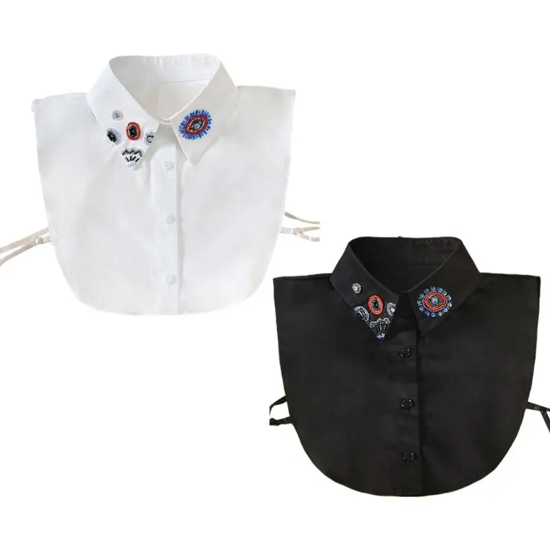 

Retro Women Cotton Detachable Half-Shirt Handmade Bead Eye Patterned Fake Collar Y5GC