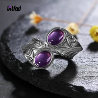 new design punk hiphop ring with two amethyst for men and women 925 sterling silver jewelry party birthday gift