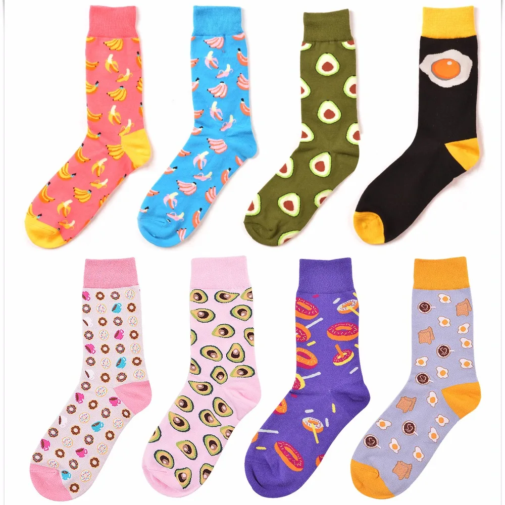 Носки для взрослых до середины голени с рисунком фруктов Арбузов бананов яиц