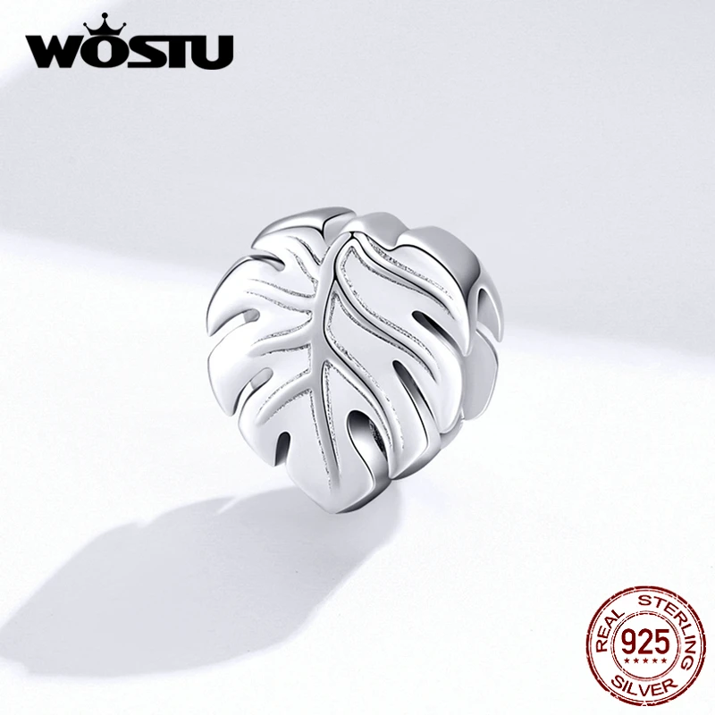 WOSTU 100% 925 пробы серебряные бусины Monstera Deliciosa заводское очарование подходит для