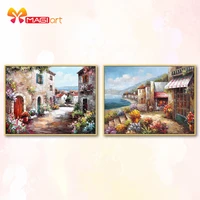 cross stitch kits embroidery needlework sets 11ct water soluble canvas patterns 14ct seaside scenery flower house ncms083