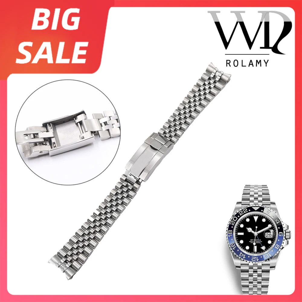 Rolamy 20 21mm Luxury 316L Stainless Steel Wrist Watch Band Bracelet Jubilee with Oyster Clasp For Rolex GMT Master II DATE JUST