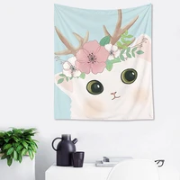 cartoon style cute animal cat pattern printed tapestry wall hanging decorative children room floral tapestry home decor hot sale