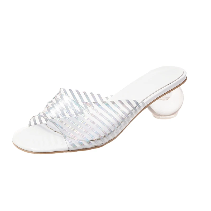 Новые модные женские босоножки из ПВХ с украшением в виде кристаллов на высоком