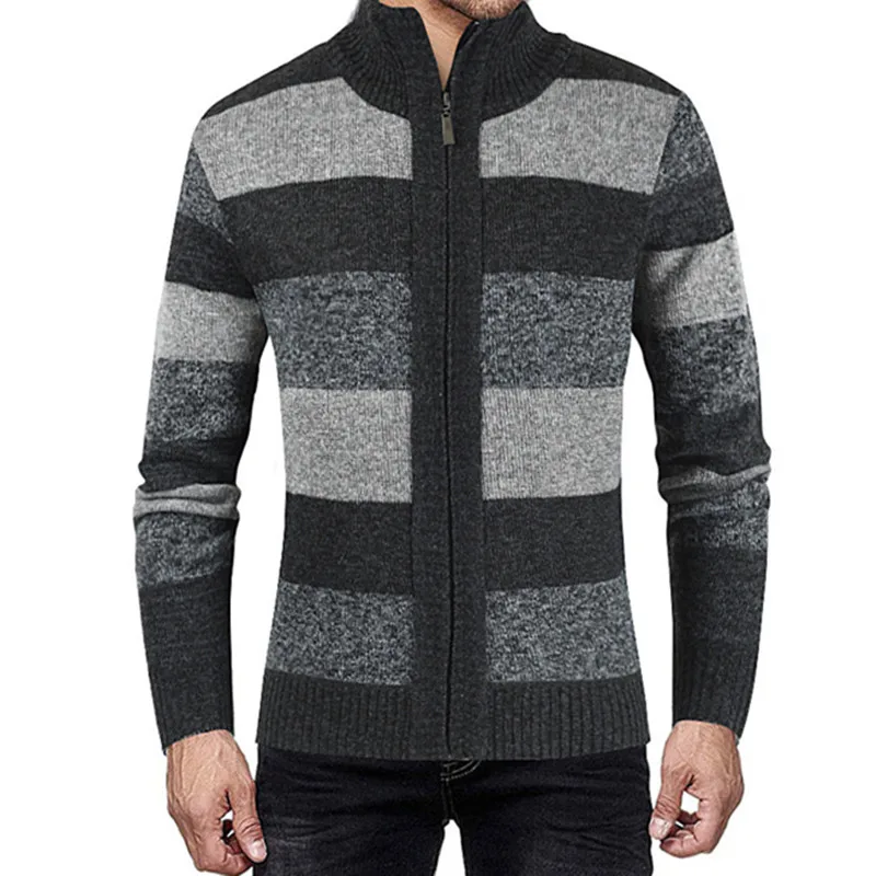 Мужской шерстяной кардиган с воротником стойкой приталенный теплый плотный