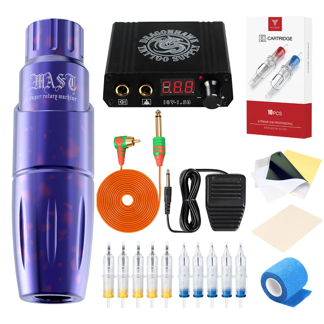

Mast Tour Purple Rotary Tattoo Machine Permanent Makeup Pen Gun Set with LCD Mini Power Supply Needles Cartridge Tattoo Kit
